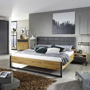 M&S Lit 140x190 cm avec un chevet décor chêne et anthracite - DETROIT