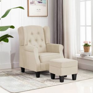 VidaXL Fauteuil avec repose-pied Cr?me Tissu