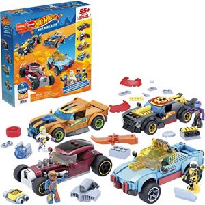 Image de Mega Construx Hot Wheels, jeu de briques de construction avec 4 voitures à construire et 4 figurines, 485 pièces, pour enfant dès 5 ans, GVM13