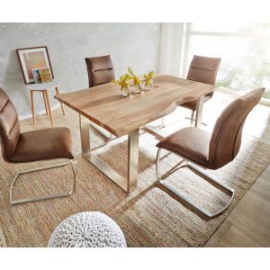 Table-à-manger Edge 140x90 acacia nature acier inoxydable mince Live-Edge