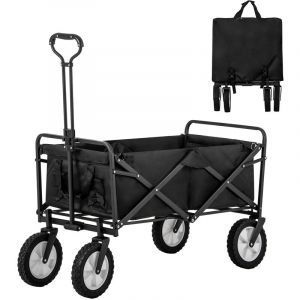 Chariot de jardin pliable 120 kg, chariot de transport, chariot à main avec porte-gobelet en maille, poignée réglable, noir