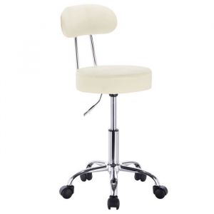 Image de Woltu Tabouret à roulettes avec Dossier Chaise pivotante Chaise de Bureau Hauteur réglable Crème