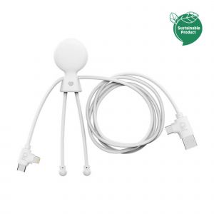 Image de Xoopar Câble Multi USB 4 en1 Mr Bio Long 1m - Charge Rapide - Chargeur Universel Conçu avec des Matériaux Respectueux de l’Environnement - Blanc