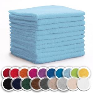 NatureMark Lot de 10 débarbouillettes en Tissu éponge, 100% Coton, 30 x 30 cm, Bleu Clair