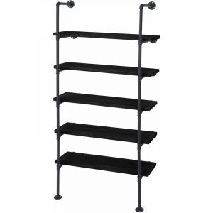 D&eacute;coshop26 Tag&egrave;re sur pieds rangement biblioth&egrave;que design industriel 165x80x28cm bois et m&eacute;tal gris fonc&eacute; 040004268