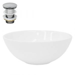 ML-Design Lavabo en Céramique Blanc Brillant, Ø 280 x 116 mm, Ronde, avec Bouchon de
