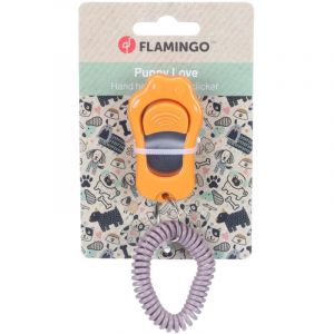 Flamingo Clicker avec câble Spirale pour Chiot Xer Ocre - 6,5x4x2,5cm - avec Bouton-Poussoir et câble Flexible - Curseur situé à l'arrière pour régler 4 hauteurs différentes