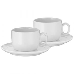 WMF Barista Lot de 4 tasses à café 160 ml avec soucoupes pour cappuccino, porcelaine, verre à café, tasses à café, tasses à café, passent au lave-vaisselle
