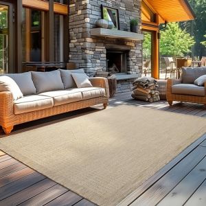 Tapis d'extérieur 280x370 cm Beige Tapis balcon cuisine et terrasse unicolore en tissage plat résistant aux intempéries