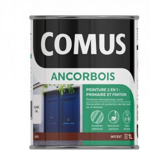 Comus ANCORBOIS blanc 1L - Peinture de protection et de décoration microporeuse 2 en 1 (primaire et finition) pour la protection et décoration du bois