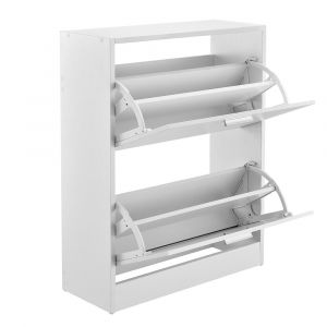 Étagère armoire meuble à chaussures de rangement 2 compartiments panneau de particules 63 x 24 x 81 cm blanc 03_0005169