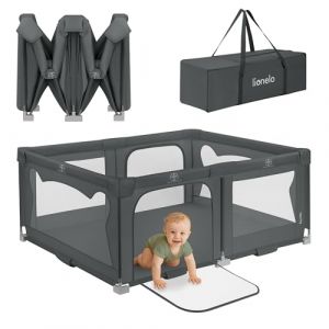 Parc bébé 180x150 cm - LIONELO Florence - Assemblage rapide - Très grand espace - Intérieur/Extérieur - Sac inclus - Gris