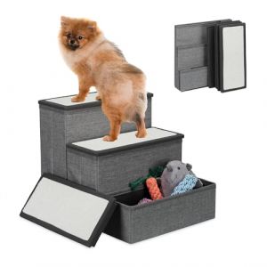 Relaxdays Escalier à 3 marches, pour Votre Chien ou Votre Chat, Pliable, H x L x P : 39 x 40 x 49 cm, Gris et Blanc