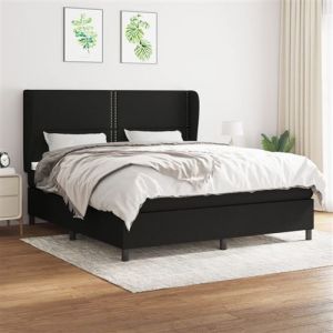 VidaXL Sommier &agrave; Lattes de Lit avec Matelas, Lit Rembourr&eacute;, Lit Double, Lit Adulte de Chambre &agrave; Coucher Int&eacute;rieur, Moderne, Noir 160x200 cm Tissu