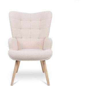 Sicaan - Fauteuil scandinave stella bouclette beige avec surpiqûres
