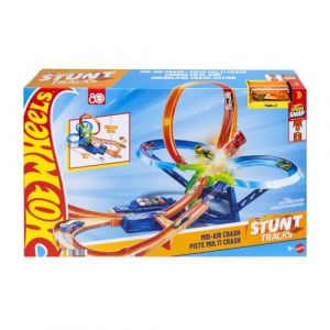 Mattel Coffret Piste Multi Crash avec Voiture &agrave; l&rsquo;&eacute;chelle 1/64 et propulseur motoris&eacute; pour des Cascades et des Courses en continu, JKJ78