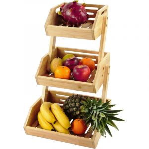 Relaxdays &Eacute;tag&egrave;re &agrave; fruits en bambou, H x L x P : 49 x 30 x 25 cm, corbeille &agrave; fruits naturelle pour la cuisine.