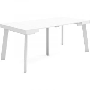 Skraut Home - Table console extensible, Console meuble, 180, Pour 8 personnes, Pieds en bois, Style moderne, Blanc