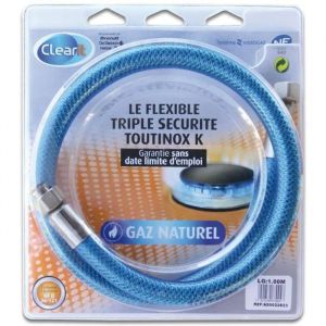 Clearit Tuyau flexible pour gaz naturel triple sécurité Vissinox à embouts mécaniques - 1 m