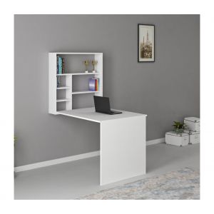 Cotecosy Bureau pliable avec &eacute;tag&egrave;re mural Conamy L90xH154,2cm Blanc - Blanc