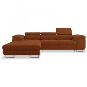 Intensedeco - Canapé d'angle gauche convertible Alphonso velours côtelé Terracotta