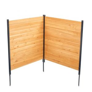Cl&ocirc;ture De Confidentialit&eacute; En Bois-Duoku-1100 X 982 Mm-Cl&ocirc;tures D'&eacute;cran Pour Climatiseur &Agrave; 2 Panneaux-Avec Piquets M&eacute;talliques
