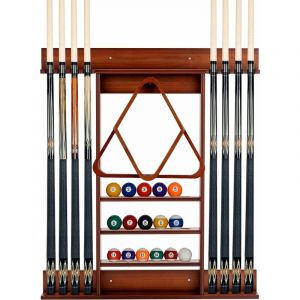 COSTWAY Porte Queues de Billard Mural 8 Queues et Rainures à 3 Niveaux 15 Porte balles 1 Porte boules Triangle en Bois pour Club