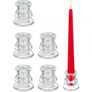Relaxdays Porte-Bougies en Verre, Lot de 6, bougeoirs pour chandelles, H x D : 5,5 x 5,5 cm, Transparent