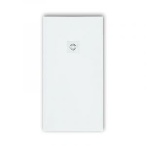 Stano Receveur de douche 100 x 160 cm extra plat PURE en résine surface ardoisée blanc Grille blanche