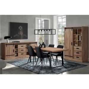 Cedra - Ensemble S&eacute;jour Industriel Complet avec Table 170cm Pi&egrave;tement u