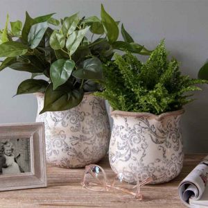 Image de La Grande Prairie Pot c&eacute;ramique motif floral 17x18x18cm