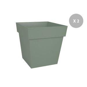 Eda Plastiques Lot de 2 Pots de fleur carr&eacute;s vert laurier Toscane - 39 x 39 cm