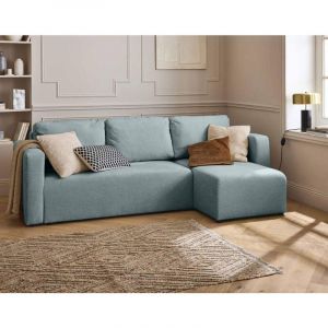 Canopy - canapé d'angle réversible - 4 places - convertible avec coffre - en tissu texturé - Bleu