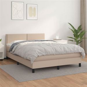 VidaXL Sommier à Lattes de Lit avec Matelas, Lit Rembourré, Lit Double, Lit Adulte de Chambre à Coucher Intérieur, Moderne, Cappuccino 140x190 cm 3141064