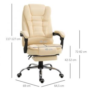 Homcom Fauteuil de bureau fauteuil manager grand confort dossier inclinable roulettes P.U 65 x 69 x 127 cm crème