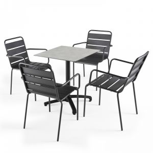 Oviala Ensemble table inclinable (70x70cm) HPL et 4 chaises avec accoudoirs en métal