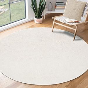 Tapis pour le salon ou la chambre en cr&egrave;me 160x160 cm | Rond | Lavable jusqu'&agrave; 30 degr&eacute;s | Tapis LOFT de The Carpet