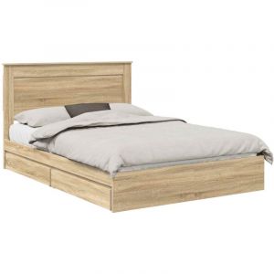 VidaXL Lit de rangement moderne - Ch&ecirc;ne sonoma - Bois ding&eacute;nierie - 140x190 cm - T&ecirc;te de lit r&eacute;glable - Avec tiroir