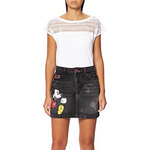 Image de Desigual Minijupe en jean avec illustrations de Mickey Mouse et détails tartan Gris - Taille 36