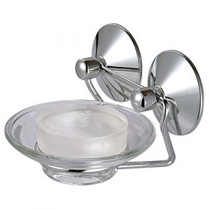 MSV 140319 Porte Savon avec Ventouses Rond Métal PVC Chrome/Argent 30 x 20 x 15 cm