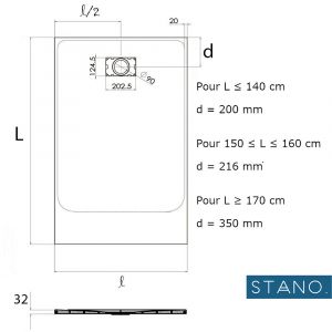 Stano Pack Receveur de douche 90 x 180 cm extra plat Gris basalte + Colonne de douche thermostatique Finition chromée - Finition chromée