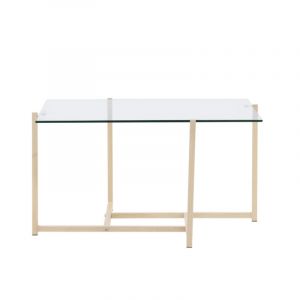 Table basse carrée en verre et métal 80x80cm - Beige - HYBRID