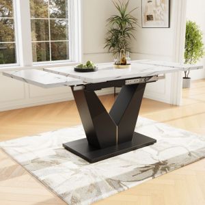 Table de salle &agrave; manger extensible 99-159&times;75 cm gain de place id&eacute;ale pour les bureaux et les salons plateau blanc