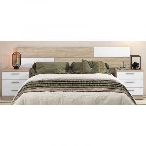 Pegane Ensemble t&ecirc;te de lit + 2 tables chevets coloris ch&ecirc;ne cambrian/blanc