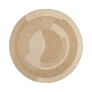 Tapis ext&eacute;rieur rond - 160cm - naturel - 100% polypropyl&egrave;ne r&eacute;sistant aux UV - 1400 gr/m2 - OXANA