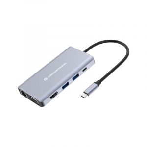 Conceptronic Station d'accueil 10 en 1 USB-C pour 100 W USB-PD/GbE/HDMI/SD/VGA/TF/MicroSD/USB-Ax2/Audio/USB-C Gris