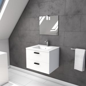 Image de Aurlane Meuble salle de bain 60 cm monte suspendu blanc - avec tiroirs + vasque + miroir