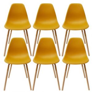 FLUK - Lot de 6 Chaises Polypropylène Jaune et Bois - Altobuy
