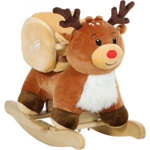 AIYAPLAY Cheval &agrave; Bascule pour Enfants, Renne Jouet &agrave; Bascule b&eacute;b&eacute; avec berceuses, Ceinture de s&eacute;curit&eacute;, Base en Bois, Cadeau pour gar&ccedil;ons et Filles 18 &agrave; 36 Mois, Marron