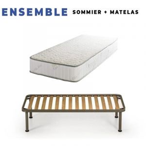 Matelas 140x190 + Sommier D&eacute;mont&eacute; + pieds + Prot&egrave;ge Matelas Offerts Mousse Poli Lattex Ind&eacute;formable 23 cm Face Hiver Pure Laine Merinos Soutien